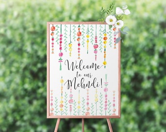 Indian Hanging Floral Mandap Mehndi Welcome Sign PRINTABLE FILES | 18x24 or 24x36 | Instant Download