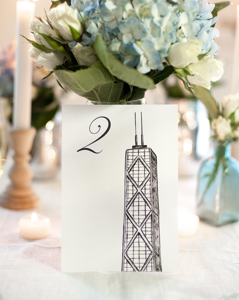 Chicago Icons Wedding Table Numbers Chicago Wedding Theme Chicago Landmarks, Set of 10, 15, 20, 25, or 30 image 6