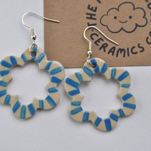 Handmade ceramic striped flower drop earrings