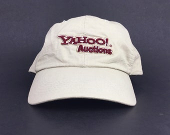 Vintage 2000s Yahoo! Auctions Light Tan Baseball Cap Hat Adjustable Mens Size Cotton