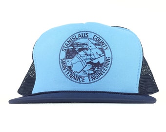 Vintage 90s Stanislavsky County Maintenance Engineering (California) Blue Trucker Hat Cap SnapBack Adult Size Polyester
