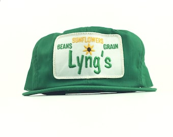 Vintage 1990s Lyng's Sunflowers Beans Grain K-Products Brand Baseball Cap Hat Snapback Mens Size Made In USA Cotton Blend