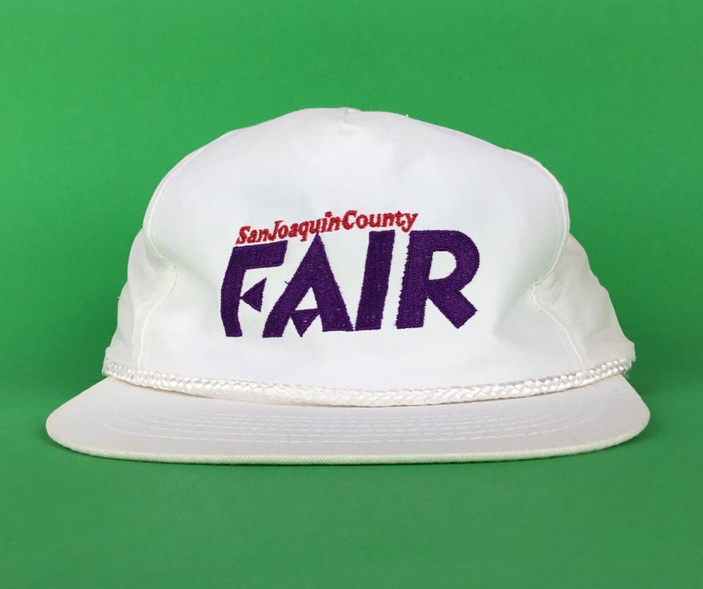 Embroidered White Baseball Cap Hat Snapback Men\u2019s Size Cotton Vintage 90s San Joaquin County Fair California