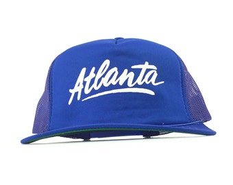 Vintage 1990s Atlanta Georgia Blue Trucker Hat Cap SnapBack BOYS Size (8-12) Polyester