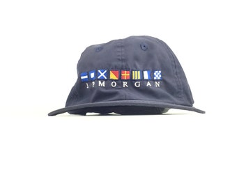 Vintage 1990s JP MORGAN (Investment Bank) Navy Blue Baseball Cap Hat Adj. Mens Size Polyester Nylon Blend