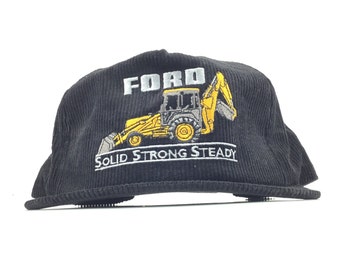 Vintage 1990s FORD NEW HOLLAND Solid Strong Steady (Agricultural Farm Tractors Equipment) Corduroy Baseball Cap Hat SnapBack Mens k-Products