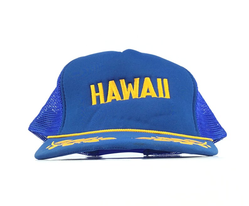 Vintage 90s HAWAII Blue Trucker Hat Cap Snapback Men\u2019s Size Polyester