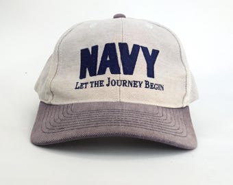 Vintage 1990s NAVY Let The JOURNEY BEGING Baseball Cap Hat Snapback Men’s Size Made in Usa - Faded
