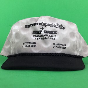 ヴィンテージ 1990 年代 バッテリー スペシャリスト プラス ゴルフ カート テイラービル イリノイ ゴールド ボール プリント パターン ベースボール キャップ 帽子 スナップバック メンズ サイズ コットン