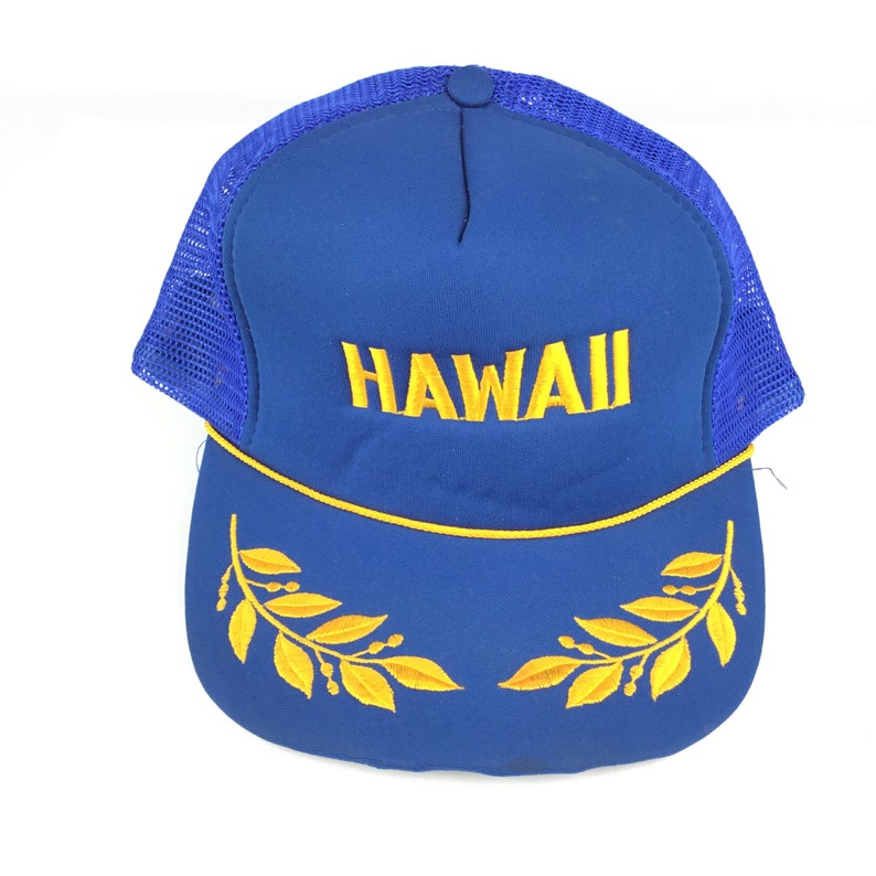 Vintage 90s HAWAII Blue Trucker Hat Cap Snapback Men\u2019s Size Polyester