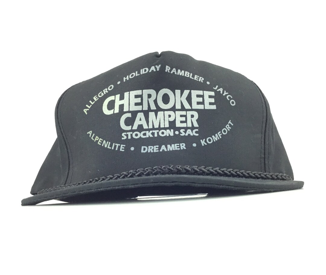Vintage 1990s Cherokee Camper Stockton California Black Baseball Cap