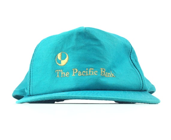 Vintage 1990s THE PACIFIC BANK Teal Baseball Cap … - image 1