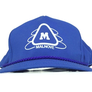 Vintage 90s MALNOVE (Folding Carton Packaging Solutions Co.) Blue Baseball Cap Hat Adj. Men’s Size Cotton Poly Blend