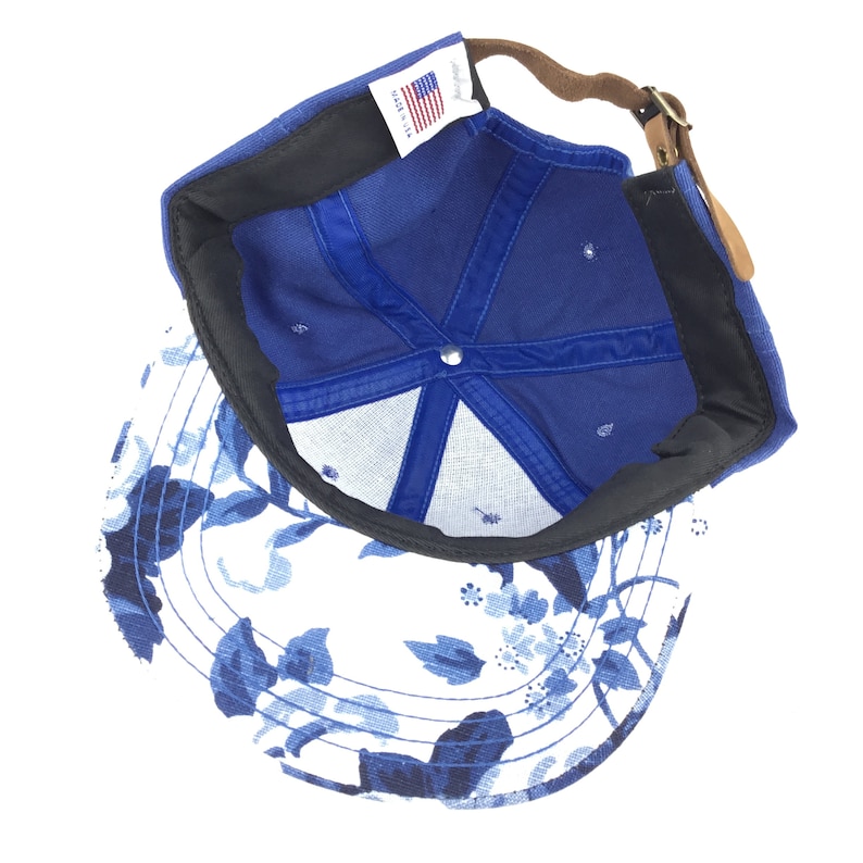 Vintage 90s Unbranded Floral Pattern Baseball Cap Hat Leather Strapback Men\u2019s Size Made In USA