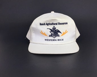 Vintage 1990s Anheuser Busch Agricultural Resources WESTERN RICE Trucker Hat Cap Snapback Mens Size