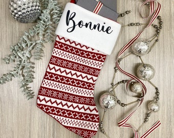 Personalised red fairisle Christmas stocking | Christmas eve | stockings | Christmas tradition | knitted stocking | made to order in UK
