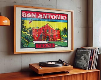 Vintage Travel Poster Wall Art Home Decor Texas Style Room Decoration Alamo Print San Antonio City Artwork Retro Design Tourist Souvenir