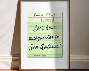 San Antonio Wall Art for Home Kitchen Decor Texas Style Dining Room Wall Print Margarita Design Art Texas Present Guest Check Gift City