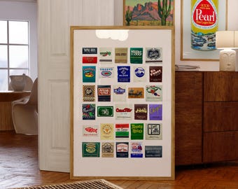 Texas Matchbook Collage Art Poster Matchbox City Wall Art Vintage Bar Cart Texas Poster Wall Decor Texas Art Kitchen Bar Poster