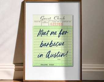 Texas Kitchen Print Guest Check Decor Austin Style Dining Room Wall Art Barbecue Design City Home Present Gift Housewarming Decor Texas