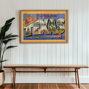 Carte postale vintage du Texas, impression d'art, d'art mural, impression d'art Lone Star State, Texas