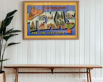 Vintage Texas Postcard Art Poster Print Wall Art Lone Star State Texas Art Print
