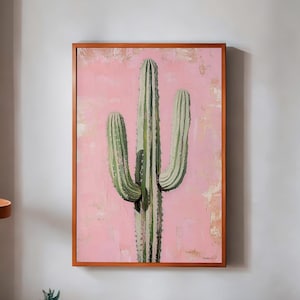 Kaktus Trendy Wand Kunst Poster Druck Rosa Wüste Dekor Western Poster Mexikanische Wandkunst Ölgemälde Kunst Boho Print