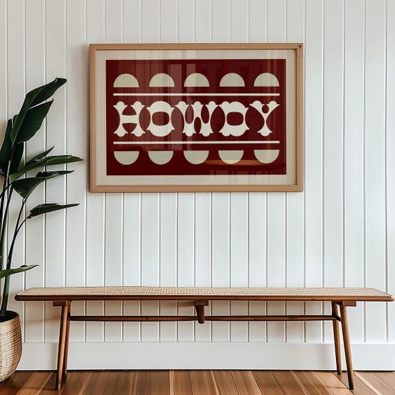 Howdy Print Maroon Wall Art Texas Home Decor Southwestern Wall Decor Texas Gift Dorm Apartment Housewarming Present Graduation Southern
