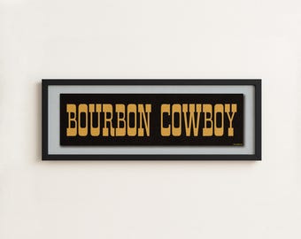 Framed Bourbon Cowboy Vintage Bumper Sticker Art Print Bourbon Lover Wall Art