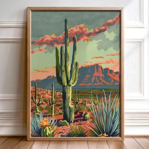 Paint by Number Style Desert Wall Art Vintage Cactus Print Southwestern ...