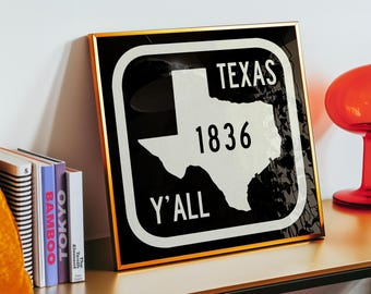 Texas Wall Art Print Design Home Decor Man Cave Wall Decoration Dorm Room Texas Pride Office Space Black White Rustic Style Western Artwork