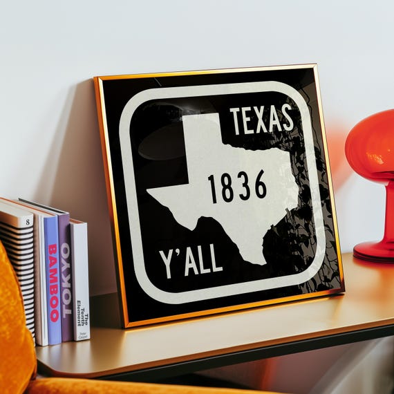 Texas Wall Art Print Design Home Decor Man Cave Wall Decoration Dorm Room Texas Pride Office Space Black White Rustic Style Western Artwork
