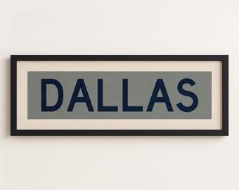 Framed Dallas Silver and Navy Bus Scroll