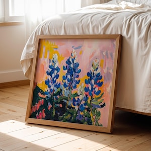 Bluebonnet Wall Art Texas State Flower Print Home Decor Wildflower Painting Texas Gift Living Room Art Spring Botanical Country Home Office