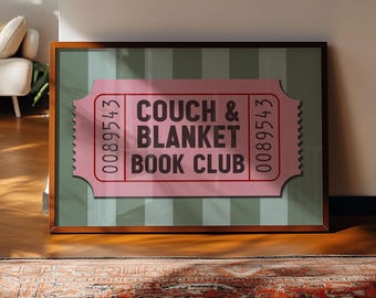 Book Club Pink Ticket Wall Accent Reading Corner Home Decor Library Room Sign Book Lover Reading Space Wall Poster Bookish Gift Reading Nook