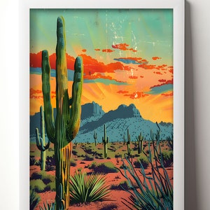 Vintage Postcard Colorful Desert Landscape Art Poster Print Wall Decor ...