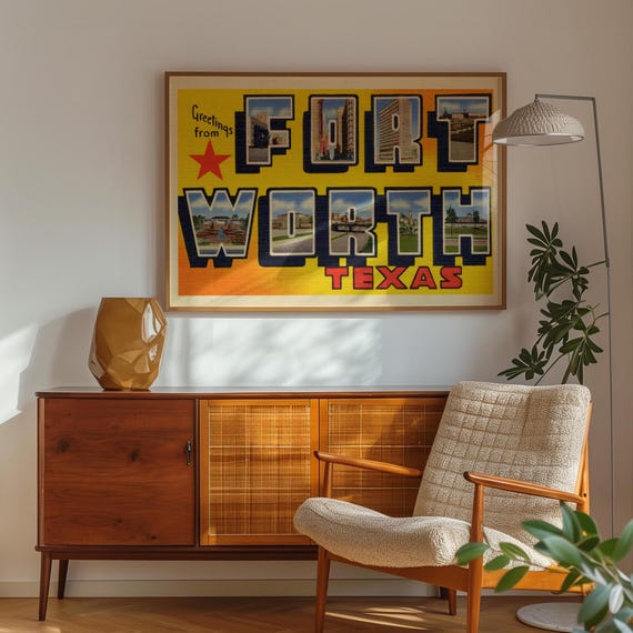Fort Worth Texas Vintage Postcard Print Texas Art Poster Retro Colorful Travel Poster Art Print