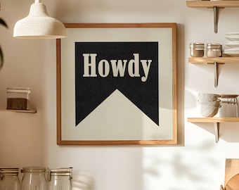 Howdy Poster Wall Decor Art Print Square Typography Art Poster For Dorm Print For Bar Decor Poster Art Gift For Ranch House Decor Black