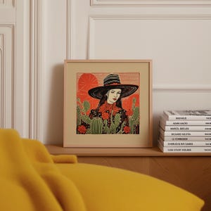 Cowgirl Wall Art Print Poster Western Decor Ranch Style Desert Illustration Linocut Inspired Southwestern Modern Farmhouse Bedroom image 6