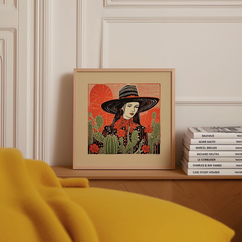 Cowgirl Wall Art Print Poster Western Decor Ranch Style Desert Illustration Linocut Inspired Southwestern Modern Farmhouse Bedroom image 6