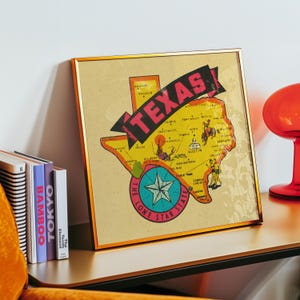 Vintage Texas carte art mural sticker impression décoration d'intérieur tenture murale État affiche qualité papier idée cadeau décoration de chambre style occidental étoile solitaire