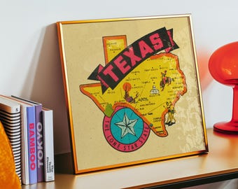 Vintage Texas Map Wall Art Decal Print Home Decor Wall Hanging State Poster Quality Paper Gift Idea Room Decoration Western Style Lone Star