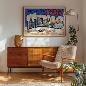 Arte de pôster de cartão postal vintage do Texas, impressão de parede, arte de impressão do estado da estrela solitária, Texas, saudações do tão grande Texas