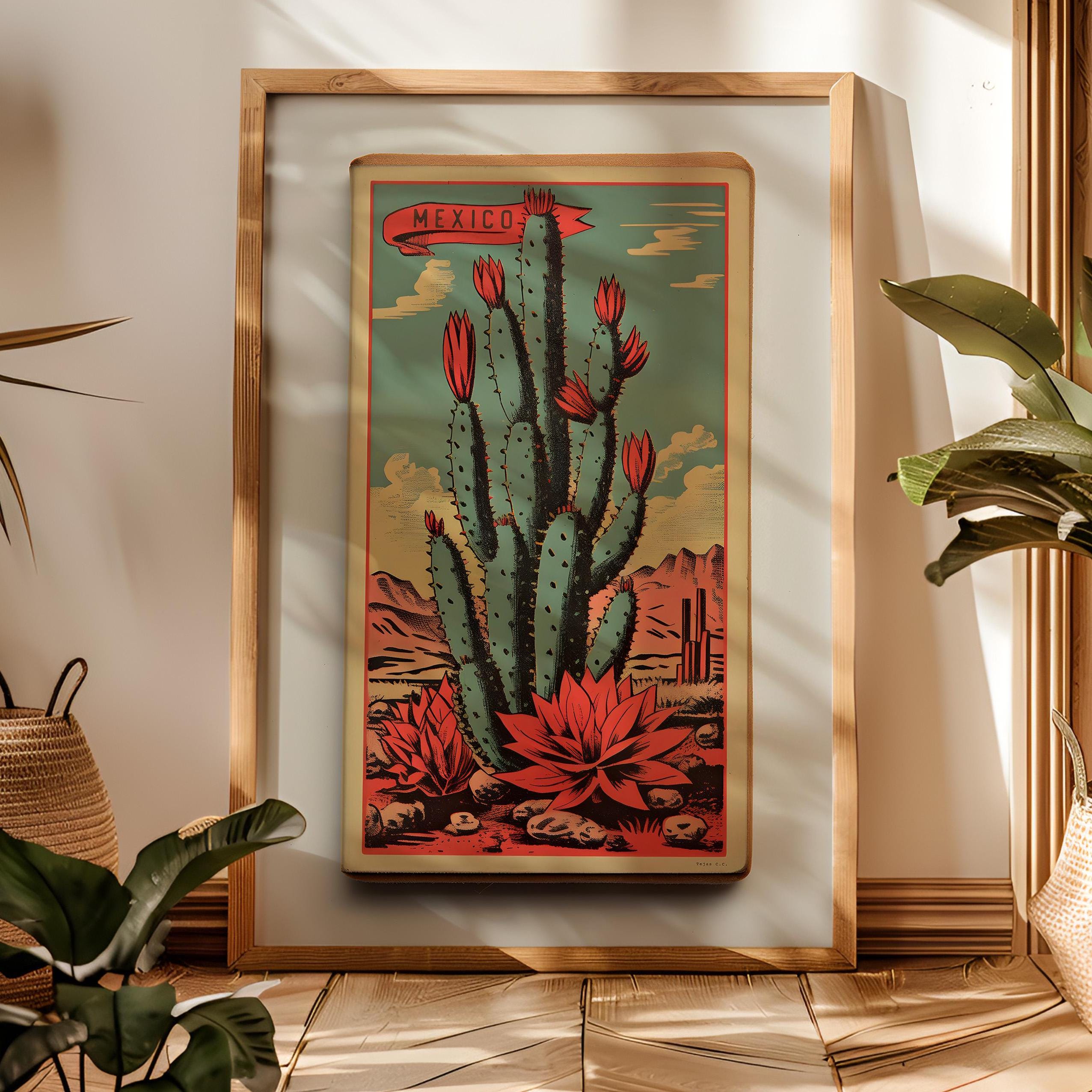 Cactus Landscape Wall Art Poster Print Desert Artwork Decor For Living Room Print For Office Matchbook Texas Art Print Vintage Style Mexican
