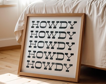 Howdy Poster Wall Decor Art Print Square Typography Art Poster For Dorm Print Fun Black And White Poster Art Gift For Kitchen Decor Artwork