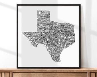 Texas Wall Art City Names Print Texas Home Decor Housewarming Gift Typography Print Living Room Office Modern Minimalist Wall Decor State