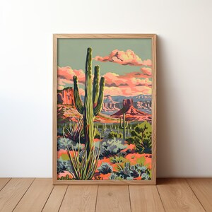 Vintage Cactus Print Desert Sunset Art Western Wall Decor Retro Desert ...