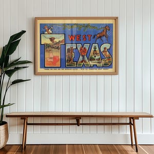 Vintage West-Texas ansichtkaart kunstposter afdrukken kunst aan de muur Lone Star State Texas kunstafdruk West-Texas kunstposter