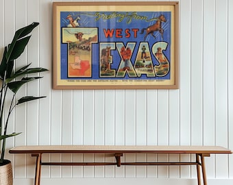 Vintage West Texas Postcard Art Poster Print Wall Art Lone Star State Texas Art Print West Texas Art Poster