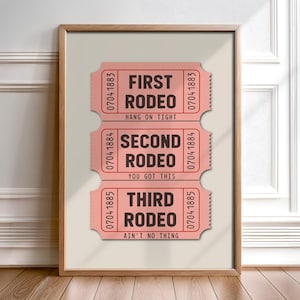 Stampa artistica da parete con il primo biglietto del rodeo, decorazione divertente per il dormitorio, poster artistico Western Boho, decorazione artistica rosa